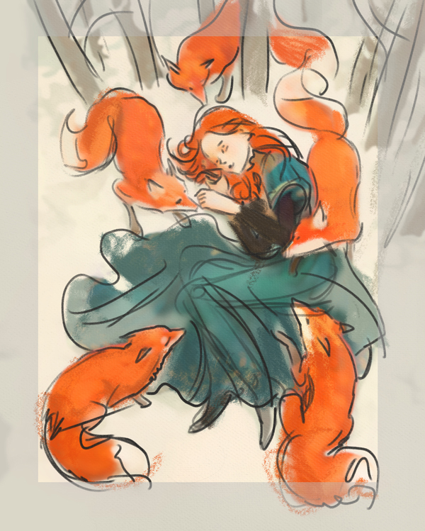 ImagineFX step-by-step illustration process showing the development of Flame by Bente Schlick.
