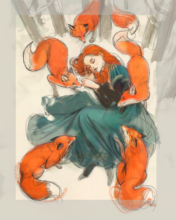 ImagineFX step-by-step process showing the development of Flame by Bente Schlick.