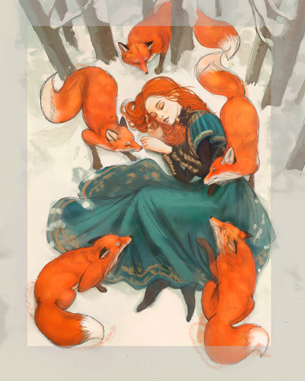 ImagineFX step-by-step process showing the development of Flame by Bente Schlick.