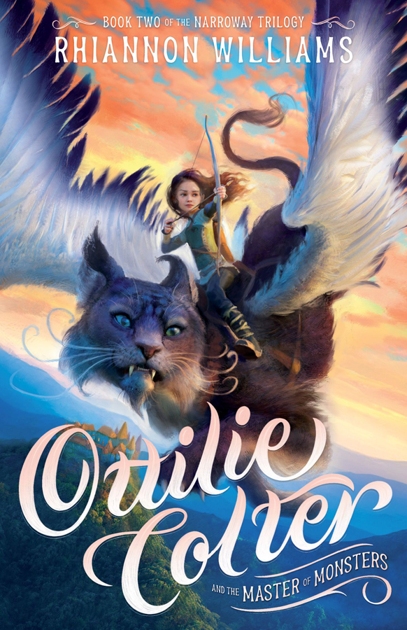 Ottilie Colter and the Master of Monsters middle grade fantasy book cover featuring Ottilie riding a winged beast with a bow